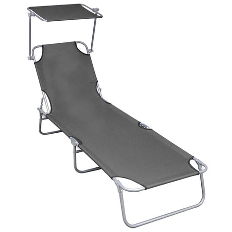 Vidaxl ligbed inklapbaar met luifel aluminium grijs