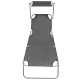 Vidaxl ligbed inklapbaar met luifel aluminium grijs