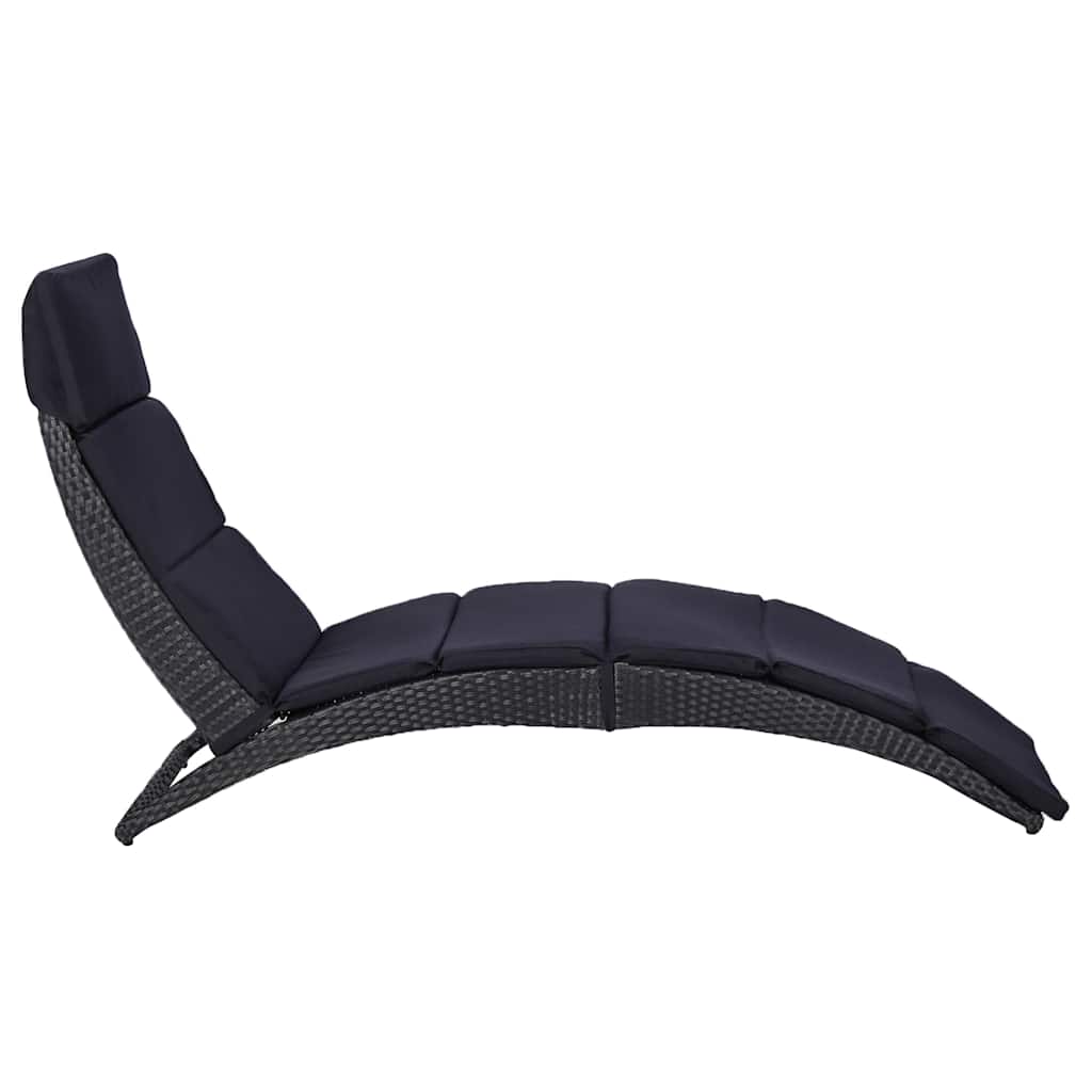 Vidaxl ligbed met kussen poly rattan zwart