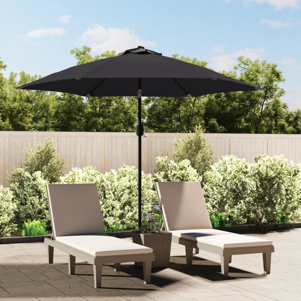 Vidaxl Parasol with LED lighting and steel pole 300 cm Black