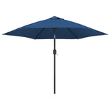 Vidaxl Parasol with LED lighting and steel pole 300 cm azure blue