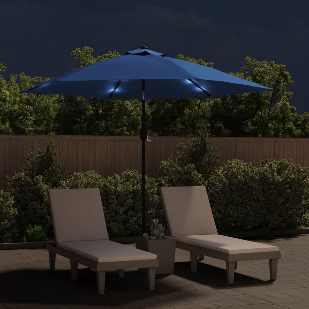 Vidaxl Parasol with LED lighting and steel pole 300 cm azure blue