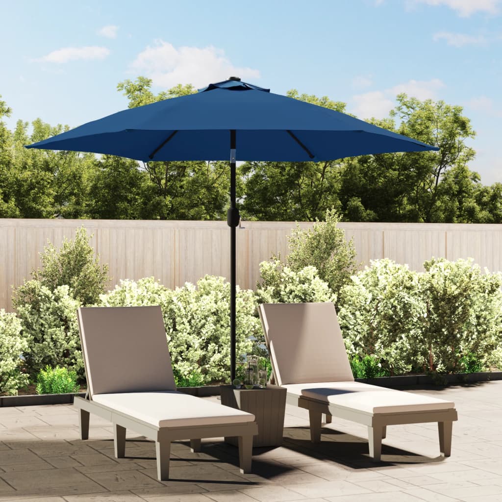 Vidaxl Parasol with LED lighting and steel pole 300 cm azure blue