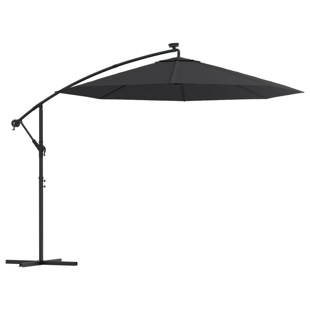 Vidaxl flytande parasol med LED och stålstång 300 cm svart