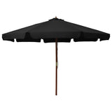 Vidaxl Parasol z leseno palico 330 cm črno