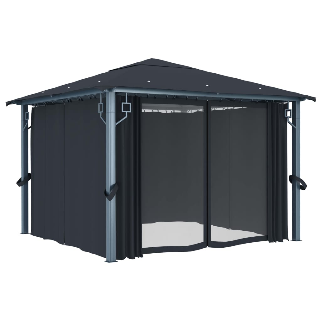 Arbor Vidaxl con cortina de 300x300 cm de aluminio antracita