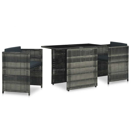 Vidaxl 3-delige bistroset met kussens poly rattan grijs