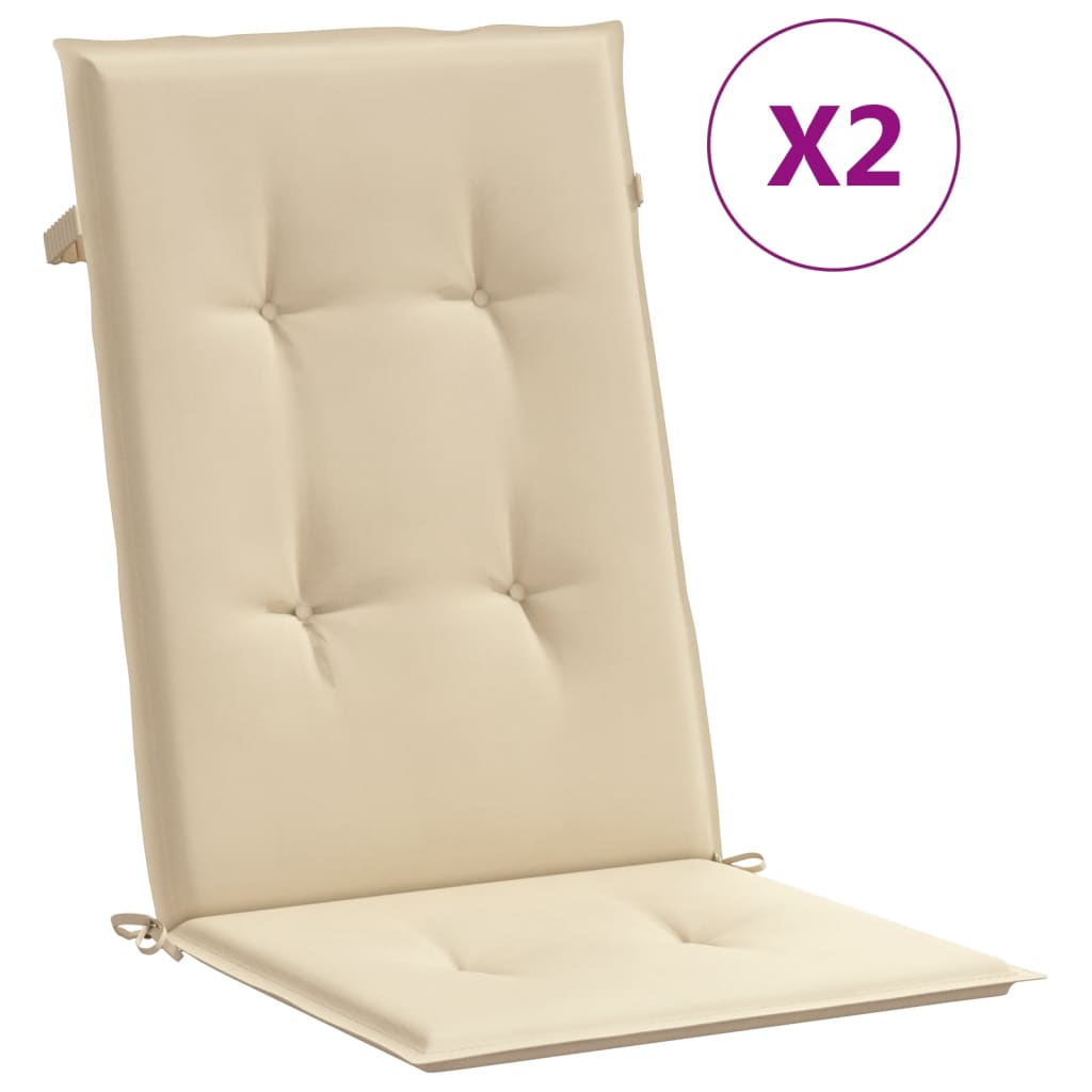 Vidaxl Garden Chair polštáře 2 st vysoká zadní část 120x50x3 cm tkanina béžová