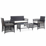 Vidaxl 4-delige loungeset met kussen poly rattan zwart