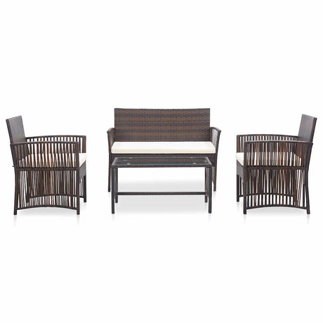 Vidaxl 4-delige loungeset met kussens poly rattan bruin