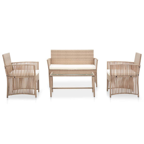 Vidaxl 4-delige loungeset met kussens poly rattan beige