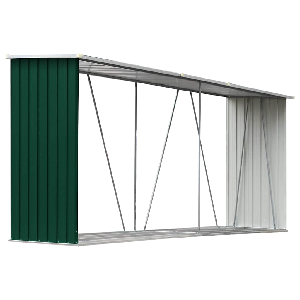 Vidaxl Brennholz Shed 330x84x152 cm verzinktes Stahlgrün