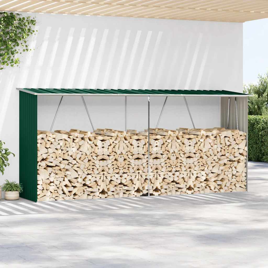 Vidaxl Brennholz Shed 330x84x152 cm verzinktes Stahlgrün