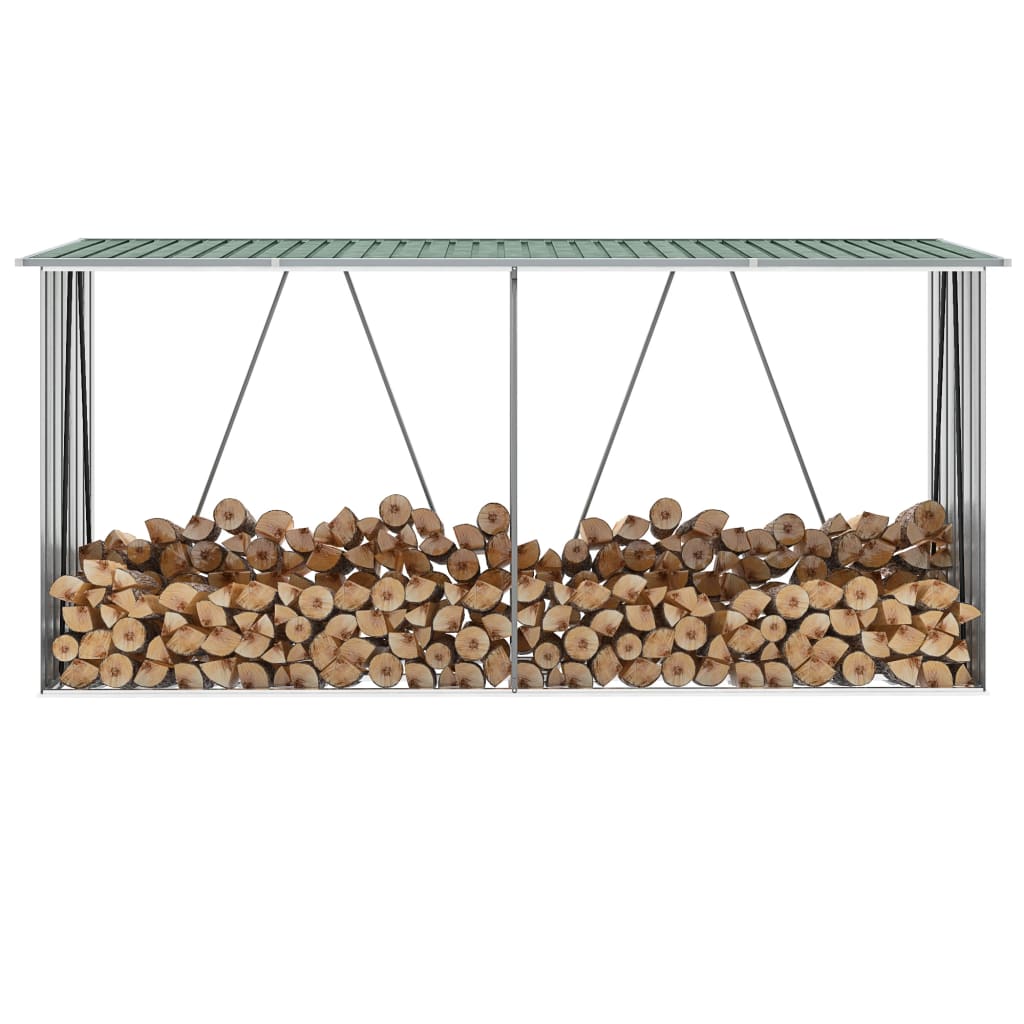 Vidaxl Firewood Shed 330x84x152 cm de acero galvanizado verde