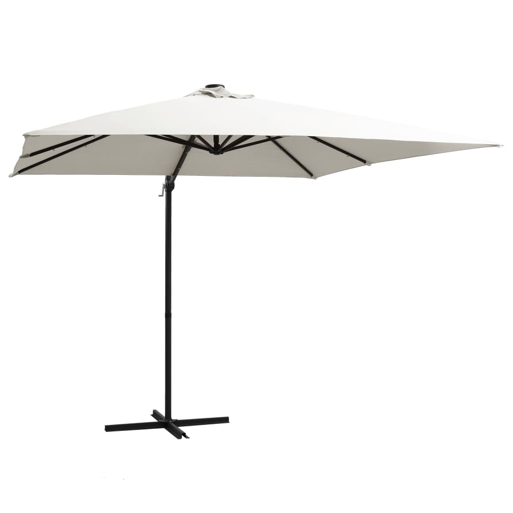 Parasol flotante de Vidaxl con led y poste de acero 250x250 cm de arena con calma