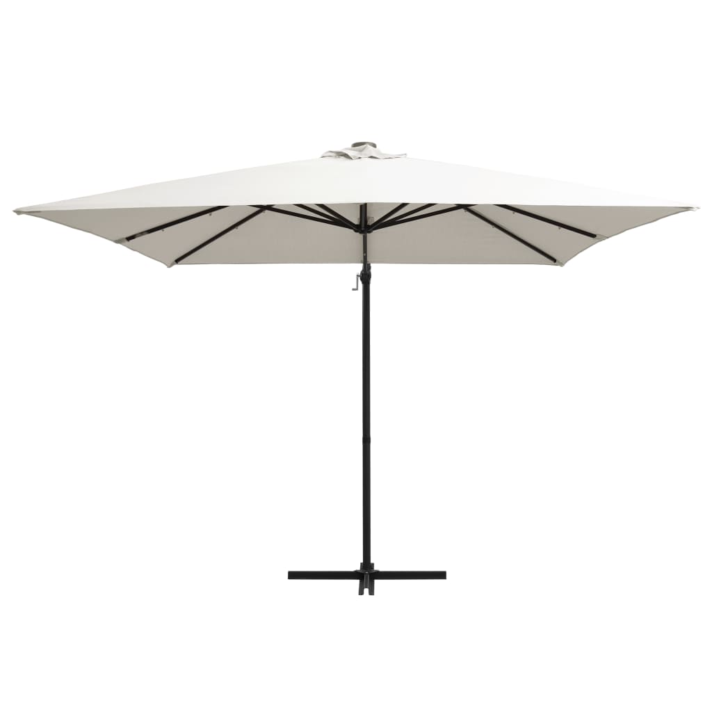 Parasol flotante de Vidaxl con led y poste de acero 250x250 cm de arena con calma