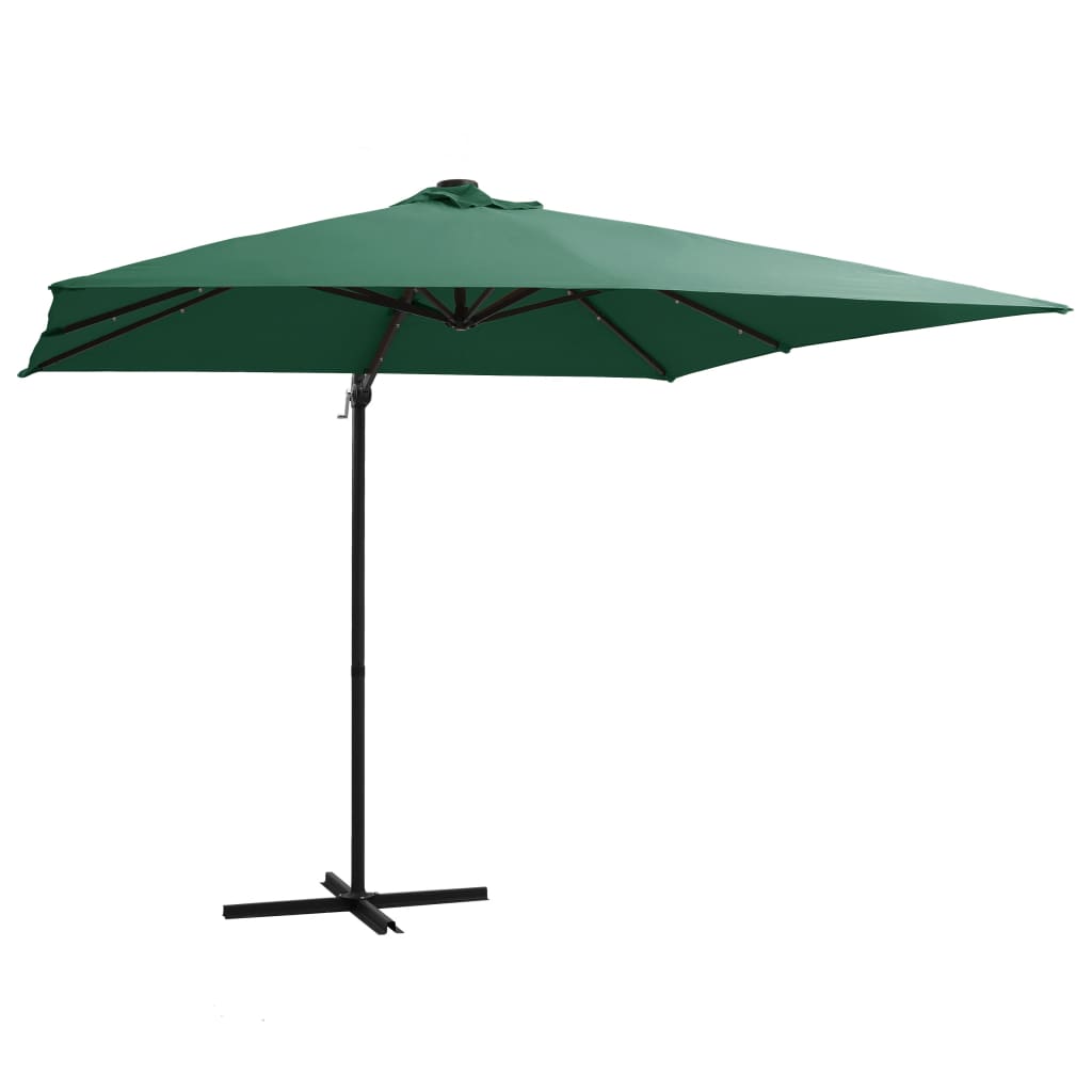 Vidaxl flytande parasol med LED och stålstång 250x250 cm grön