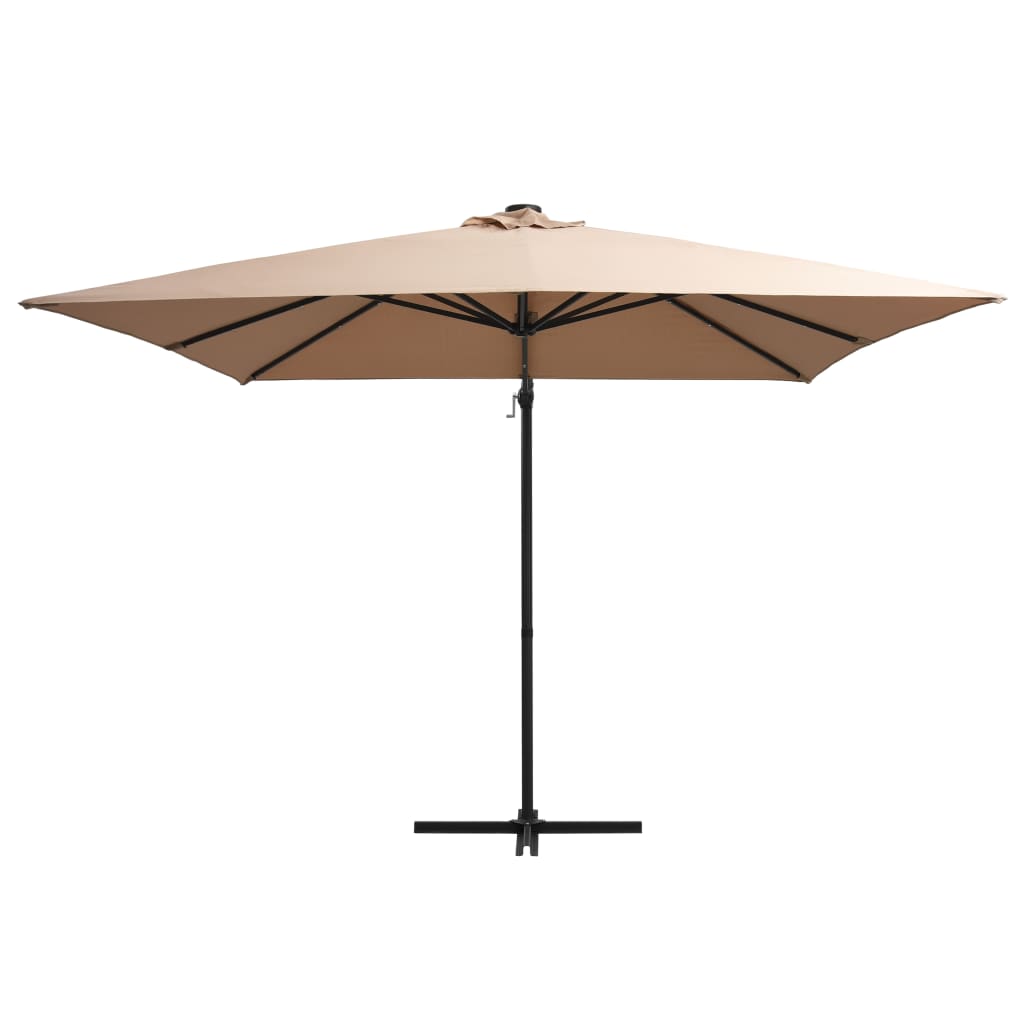 Vidaxl flytende parasol med LED og stålstang 250x250 cm taupe