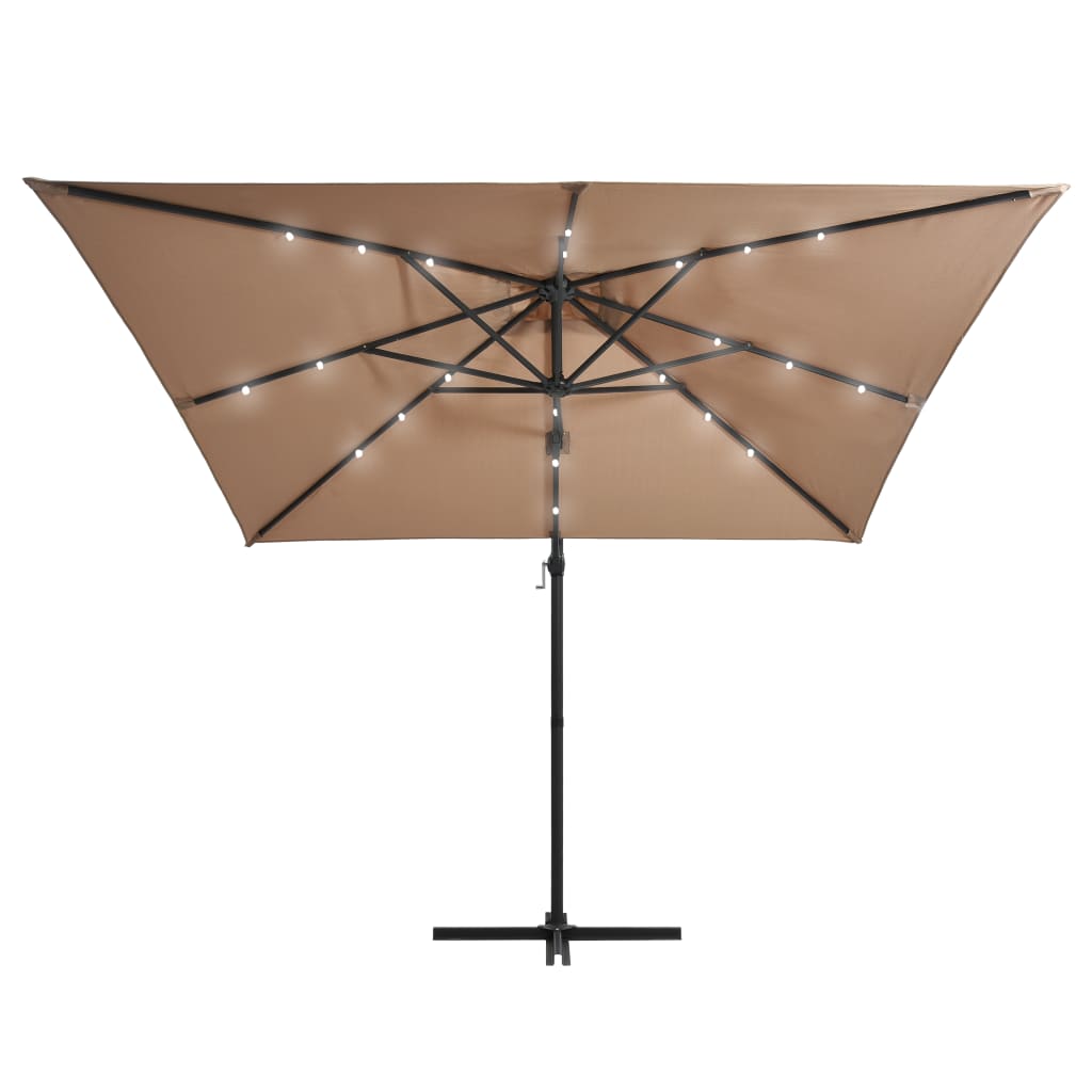 Vidaxl flytende parasol med LED og stålstang 250x250 cm taupe