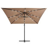 Vidaxl zweefparasol met led en stalen paal 250x250 cm taupe