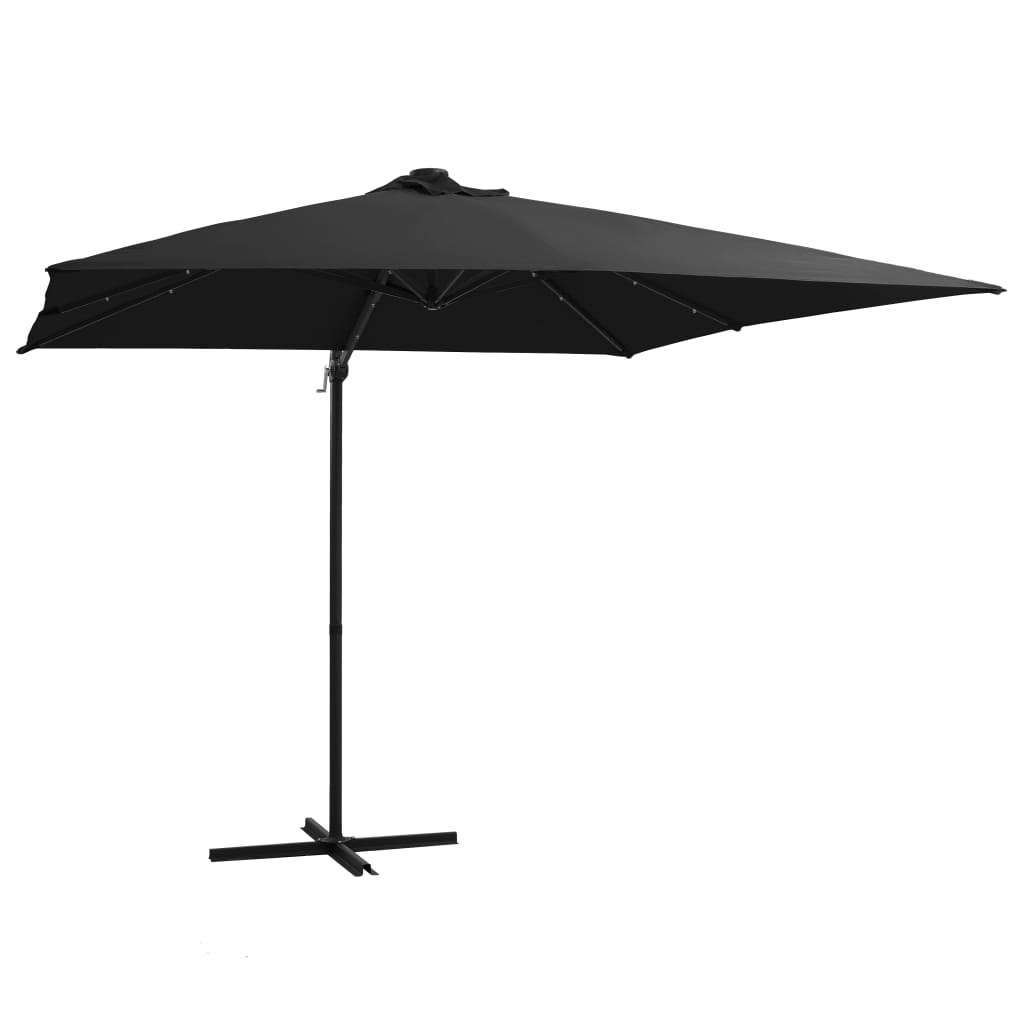 Vidaxl flytande parasol med LED och stålstång 250x250 cm svart