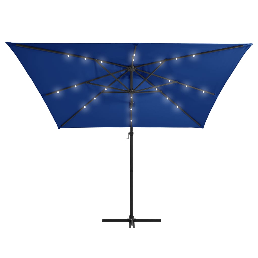 Vidaxl Flydende parasol med LED og stålstang 250x250 cm Azurblå