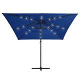 Vidaxl Flydende parasol med LED og stålstang 250x250 cm Azurblå