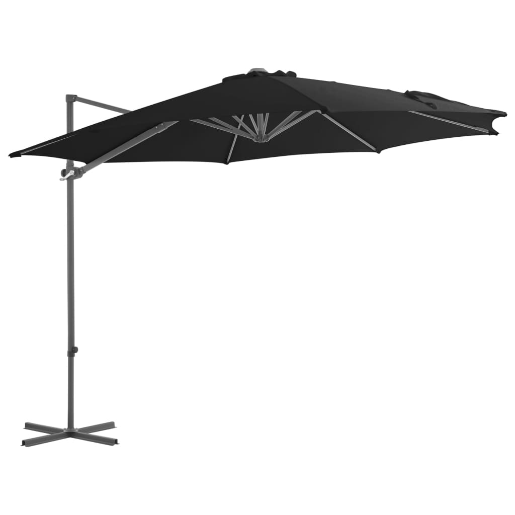 Vidaxl Floating Parasol s ocelovým pólem 300 cm černá