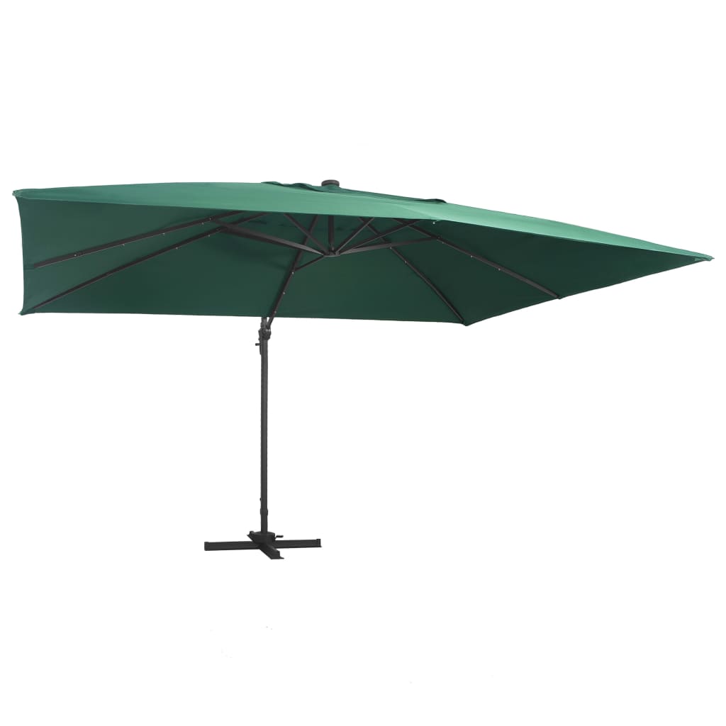 Vidaxl -schwimmendes Parasol mit LED- und Aluminiumpol 400x300 cm Grün