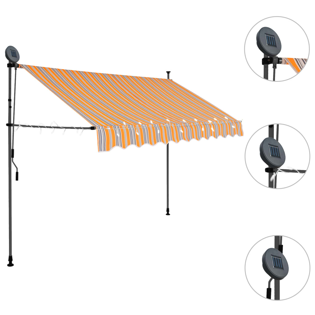 Bidaxl Luifel manuellt utdragbar med LED 300 cm gult och blått