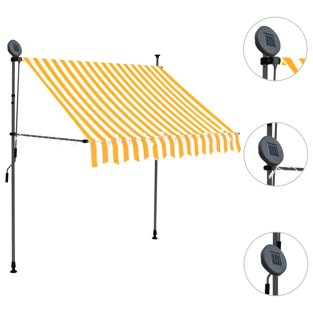 Vidaxl Luifel mit LED 200 cm weiß und orange manuell ausziehbar