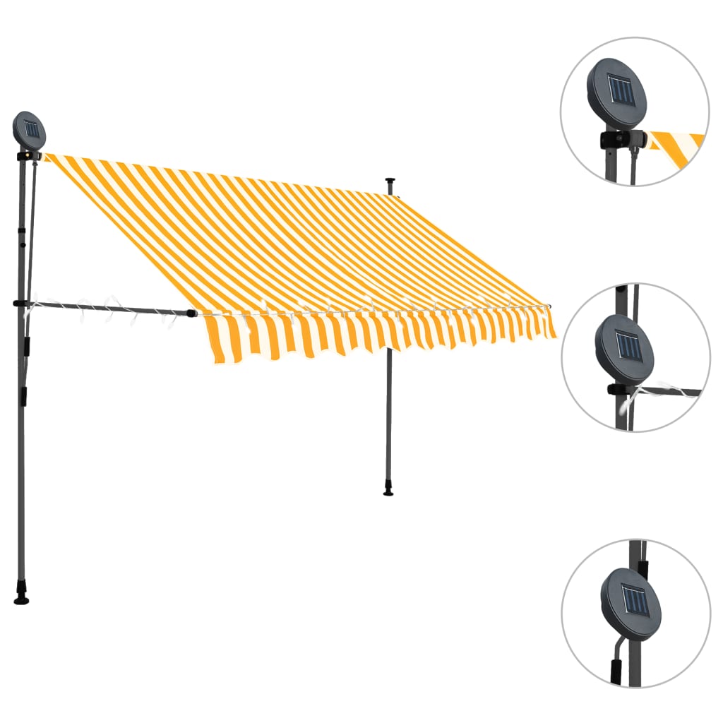 Vidaxl luifel handmatig uitschuifbaar met led 300 cm wit en oranje