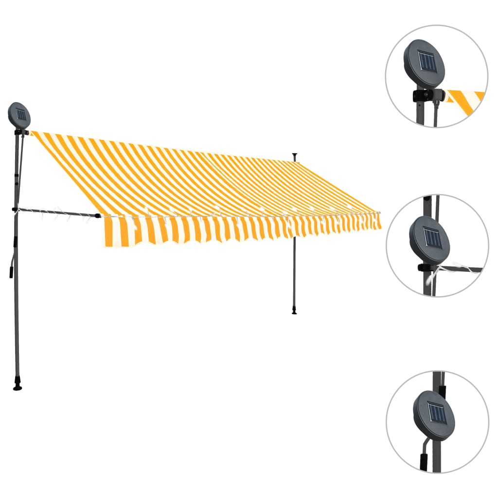 Vidaxl Luifel estendibile manualmente con LED 400 cm bianco e arancione