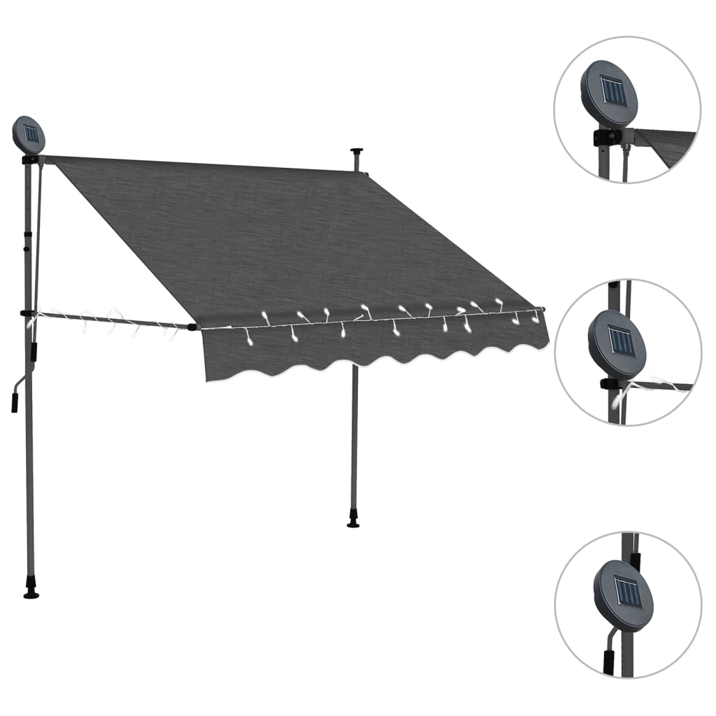 Vidaxl Luifel manually extendable with LED 150 cm anthracite -colored