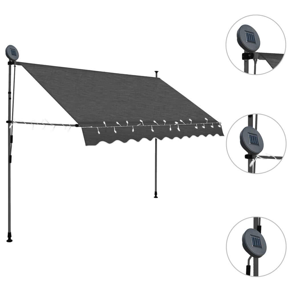 Vidaxl Luifel manually extendable with LED 250 cm anthracite -colored