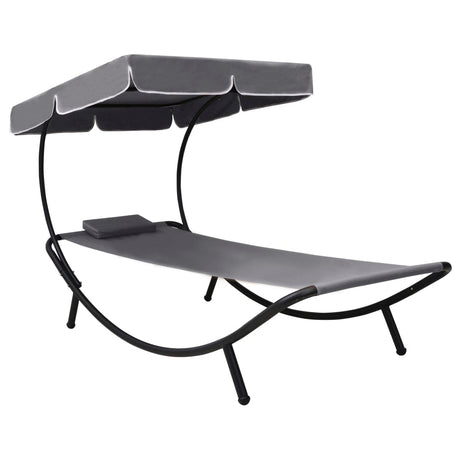 Vidaxl loungebed met luifel en kussen grijs