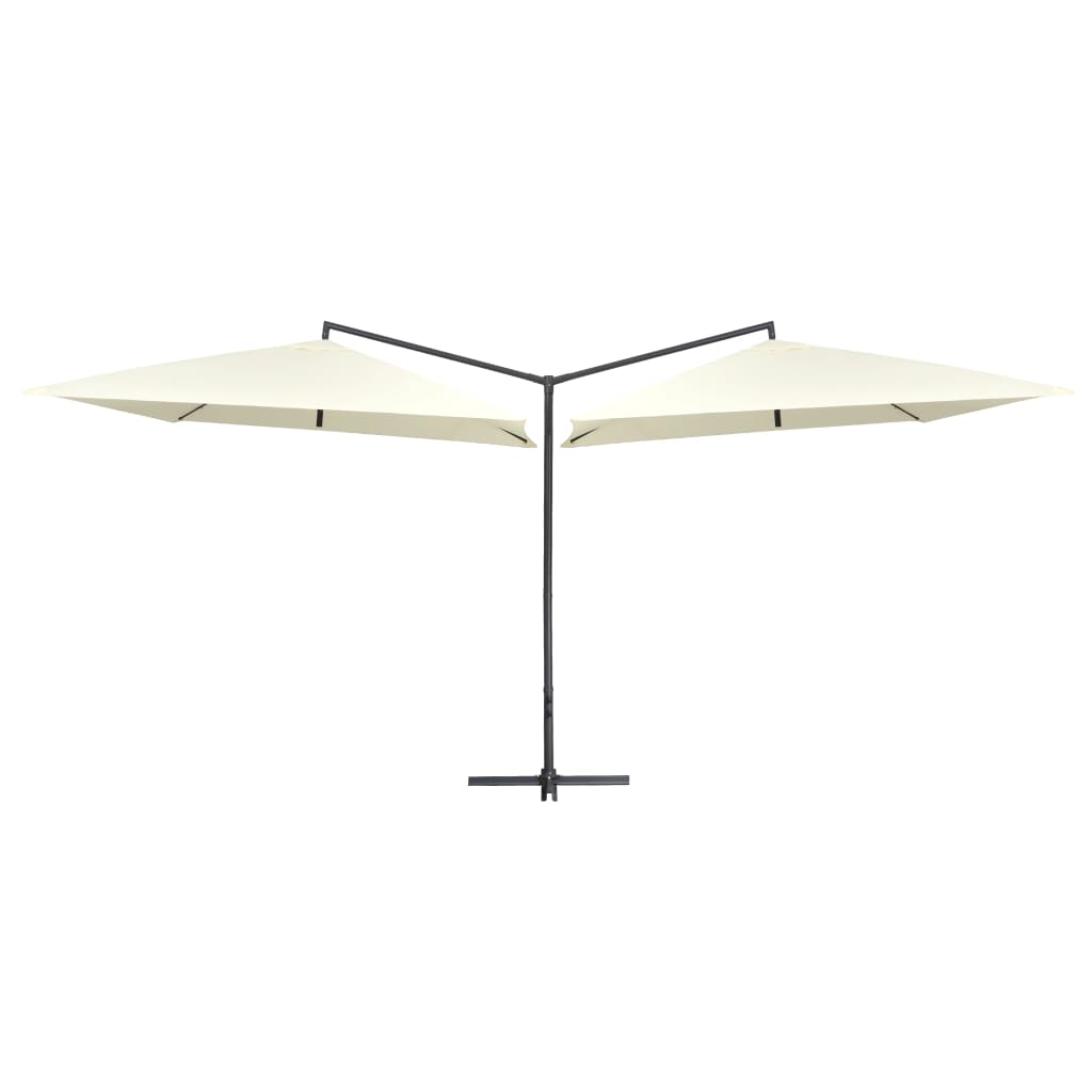 Vidaxl Parasol Double z jeklenim drogom 250x250 cm peska bela