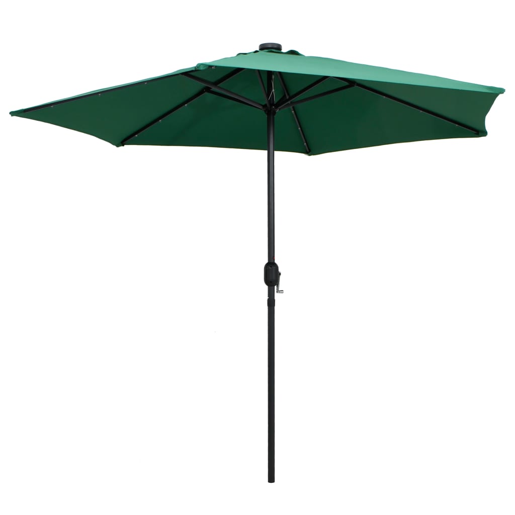 Parasol vidaxl avec éclairage LED et poteau en aluminium 270 cm vert