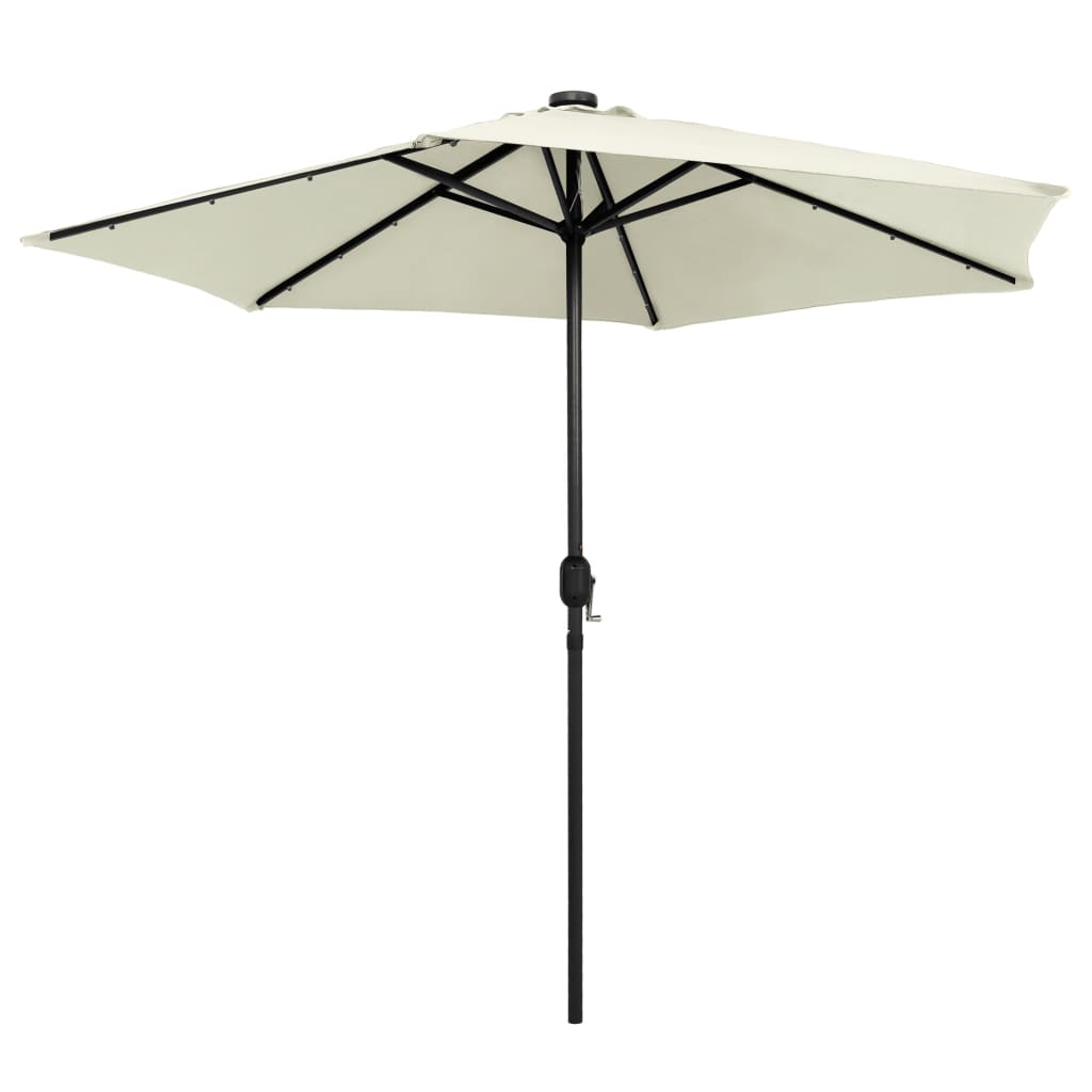 Vidaxl Parasol con iluminación LED y poste de aluminio de 270 cm de blanco arenoso