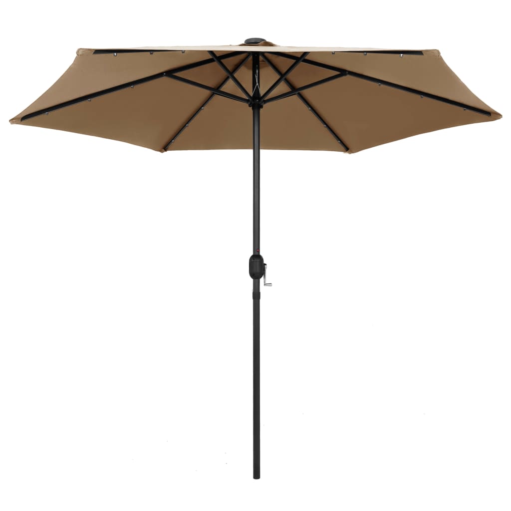 Parasol vidaxl avec éclairage LED et poteau en aluminium 270 cm taupe