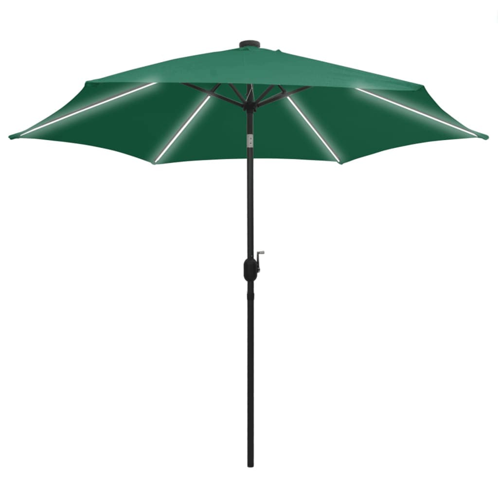 Parasol Vidaxl con iluminación LED y polo de aluminio de 300 cm verde