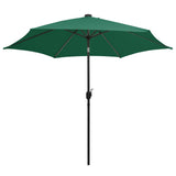 Parasol Vidaxl con iluminación LED y polo de aluminio de 300 cm verde