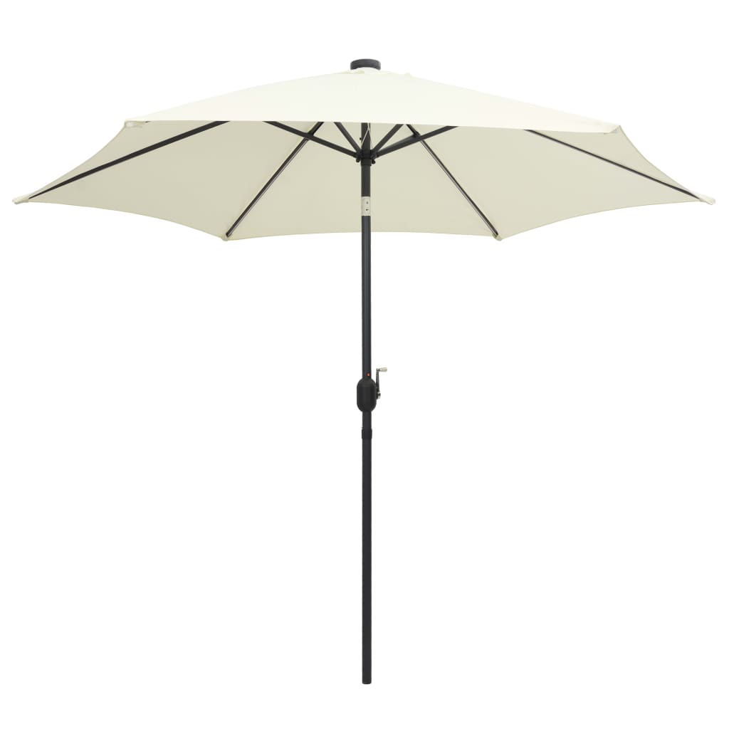 Vidaxl -parasol med LED -belysning og aluminiumstang 300 cm sandhvit