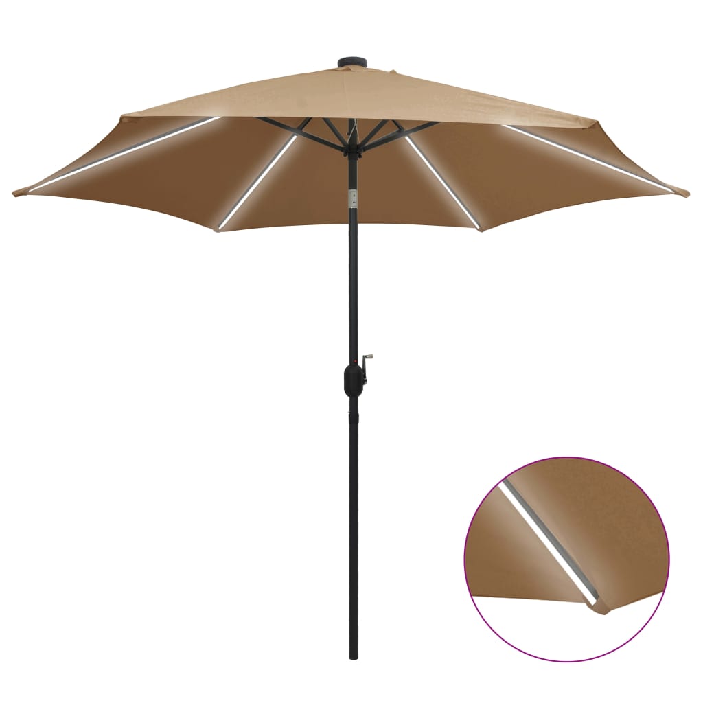 Vidaxl Parasol with LED lighting and aluminum pole 300 cm Taupe