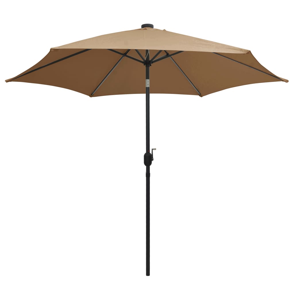 Vidaxl parasol met led-verlichting en aluminium paal 300 cm taupe