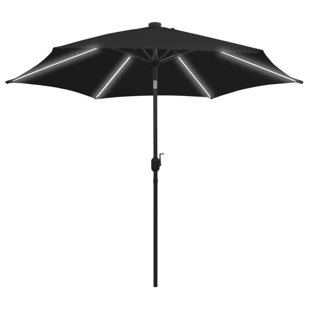 Vidaxl -parasol med LED -belysning og aluminiumstang 300 cm svart