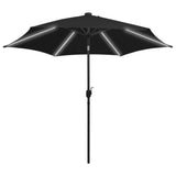 Vidaxl parasol met led-verlichting en aluminium paal 300 cm zwart