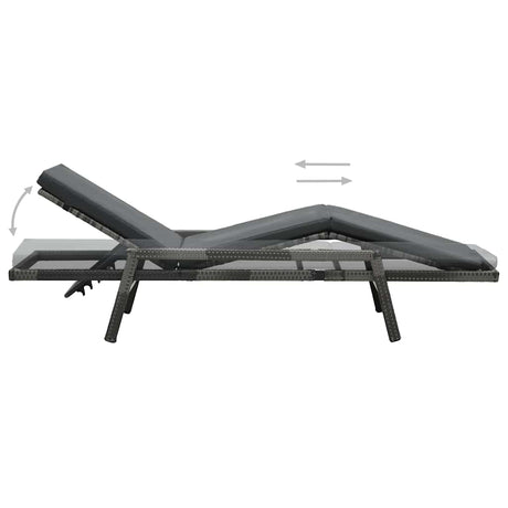 Vidaxl ligbed met kussen poly rattan grijs