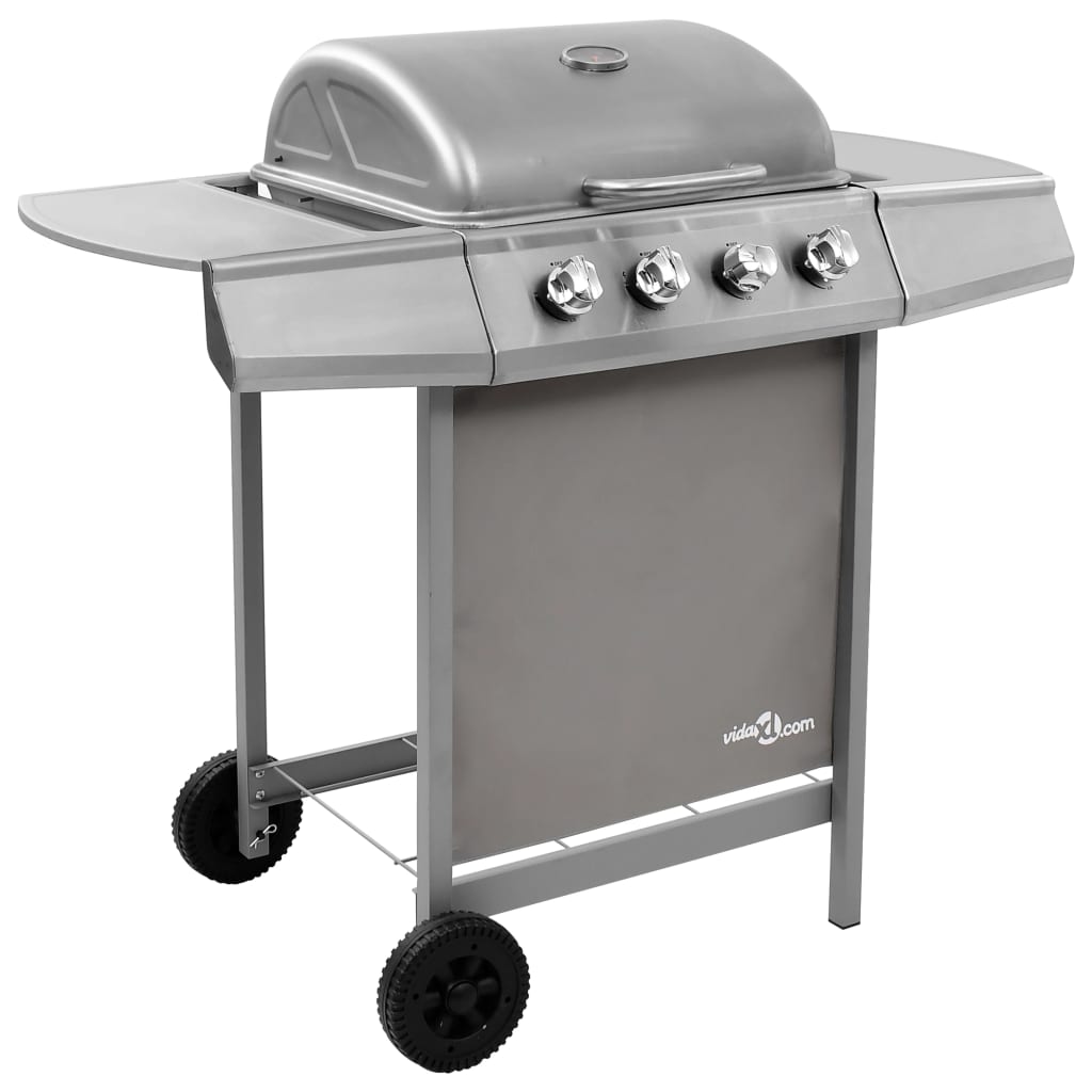 Vidaxl Gas Barbecue mat 4 Bures Sëlwer faarweg