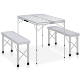 Vidaxl Camping -Tisch faltbar mit 2 Bänken Aluminiumweiß